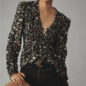 Anthropologie Black Floral Blouse